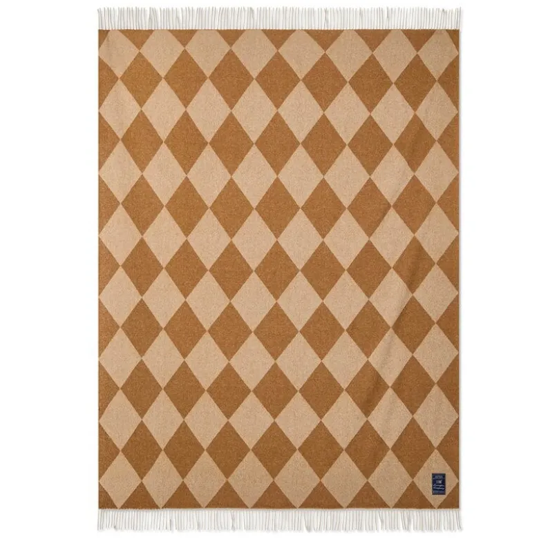 Argyle pledd ull 130x170 cm fudge/hvit