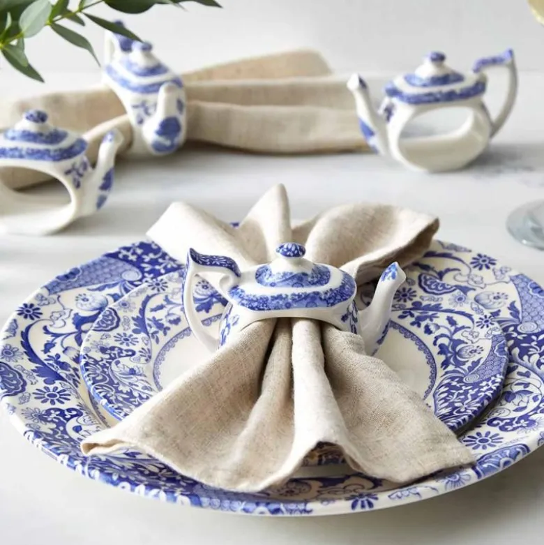 Blue Italian serviettring 4 stk blå/hvit