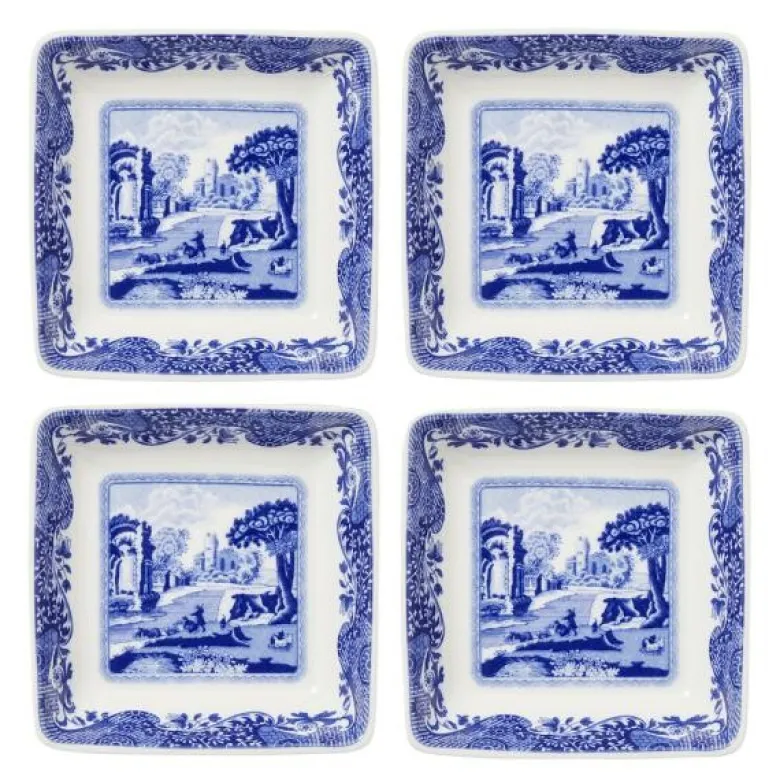 Blue Italian tallerken firkantet 7,5 cm 4 stk blå/hvit