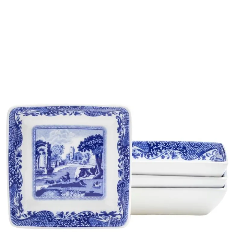 Blue Italian tallerken firkantet 7,5 cm 4 stk blå/hvit