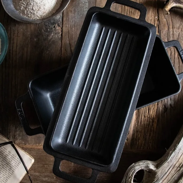 Brødform med lokk støpejern 37x14x11 cm 3L svart
