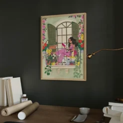 Caroline Bonne Müller poster 30x40 cm woman reads on balcony with cats