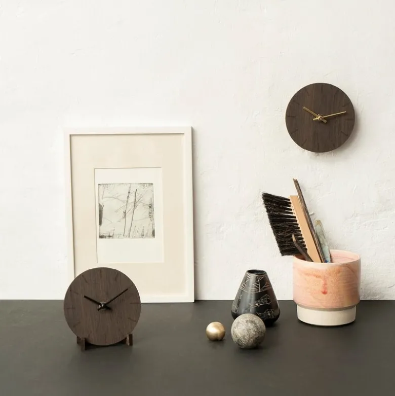 Dark Oak klokke 12 cm mørk eik m/svart viser