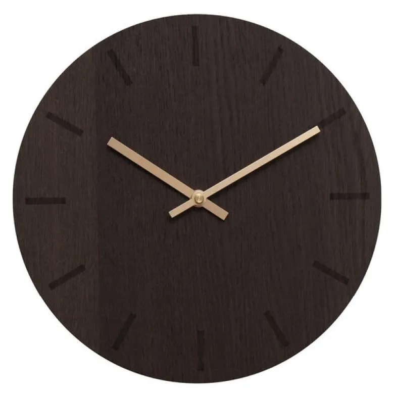 Dark Oak veggklokke 28 cm mørk eik m/kopper viser
