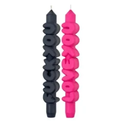 3D kronelys 23 cm 2 stk CONFROTATIONAL svart/rosa