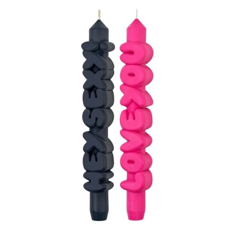 3D kronelys 23 cm 2 stk LOVING svart/rosa