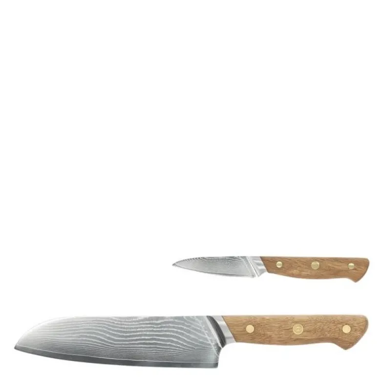 Douron knivsett 4 deler damaskusstål/eik