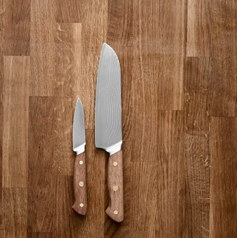 Douron knivsett 4 deler damaskusstål/eik