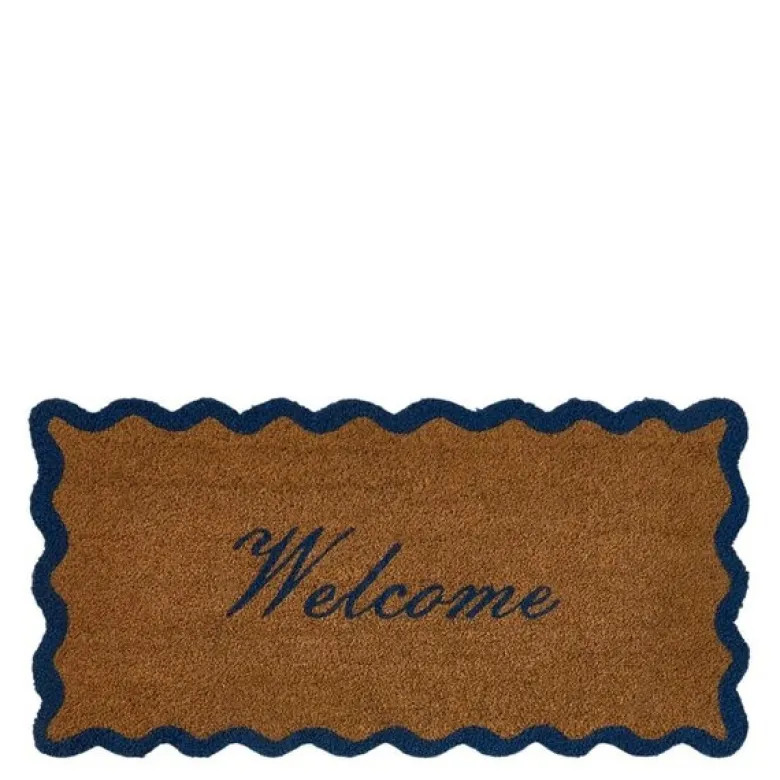Dørmatte 45x90 cm "Welcome" natur/blå