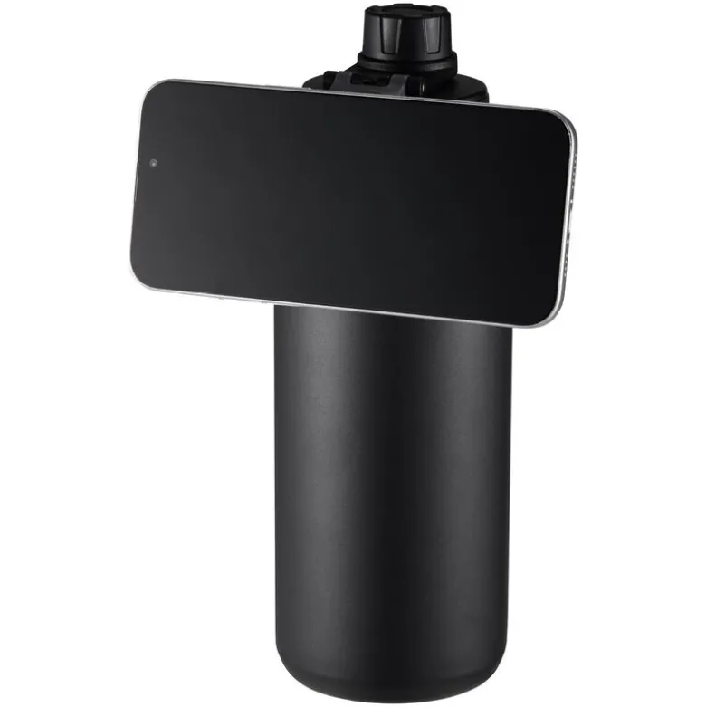 Flory flaske dobbeltvegget 0,9L med mobilholder og magnet svart/grå