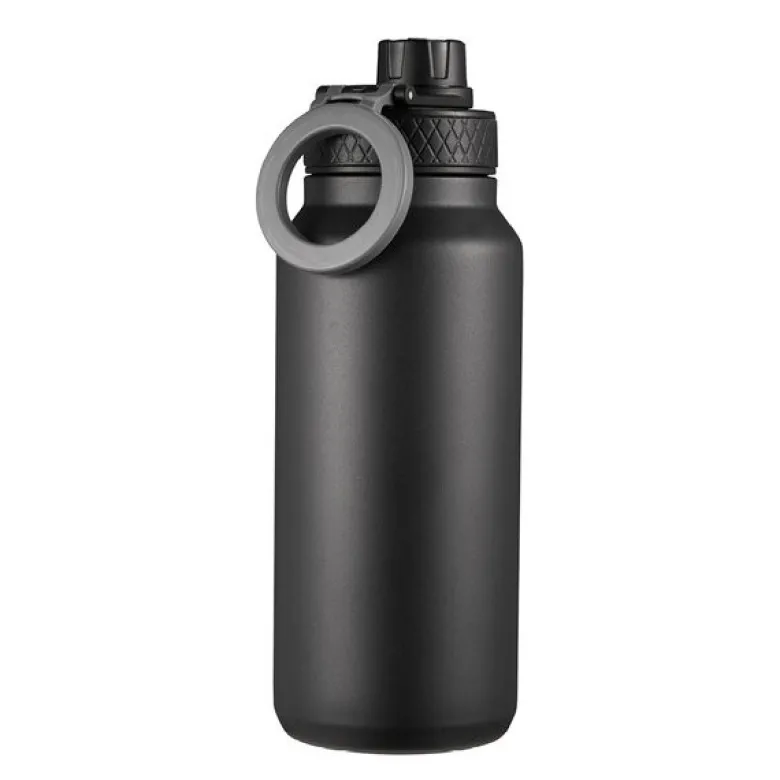 Flory flaske dobbeltvegget 0,9L med mobilholder og magnet svart/grå