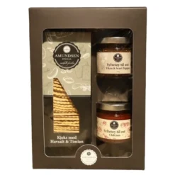 Gaveeske med kjeks, chili jam og fiken syltetøy
