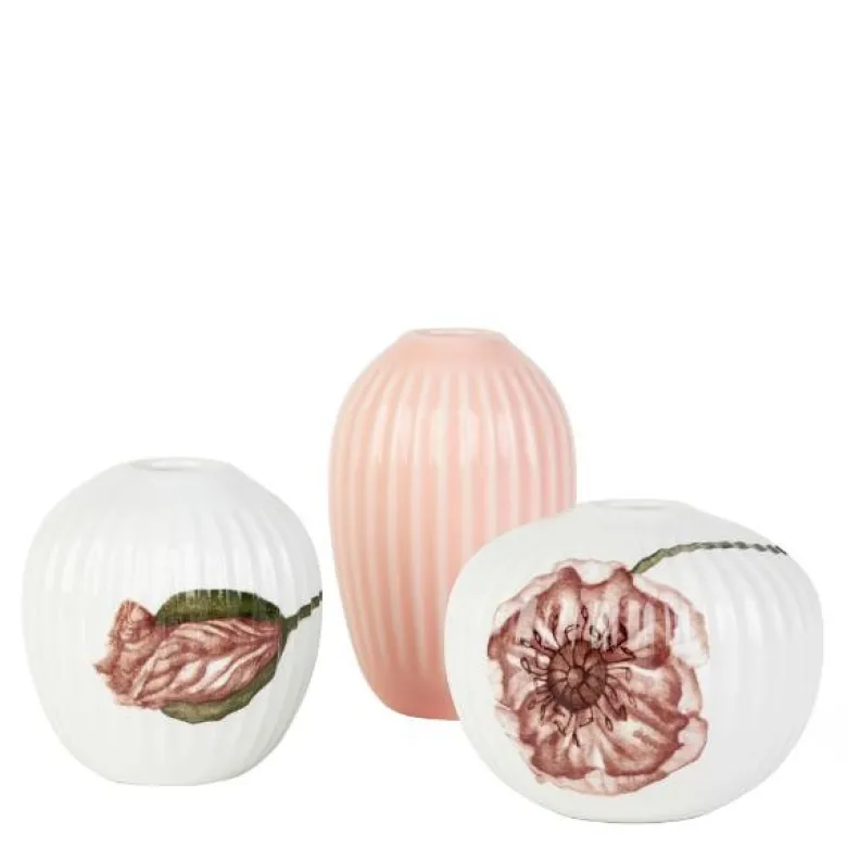 Hammershøi Poppy vase 3 stk miniatyr hvit m/dekor