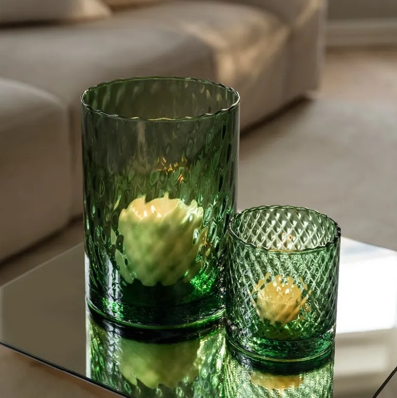 Harlekin lykt/vase 24 cm grønn