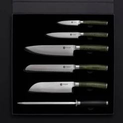 Hybrid knivsett 6 deler sølv/skogsgrønn