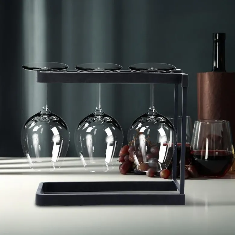 Hylle til vinglass 13x28x24 cm svart