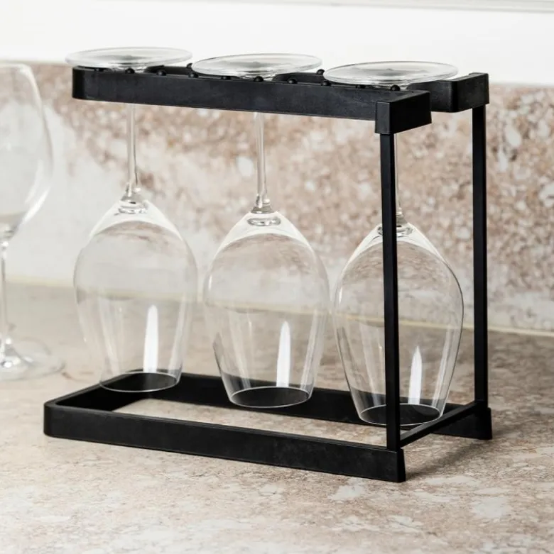 Hylle til vinglass 13x28x24 cm svart