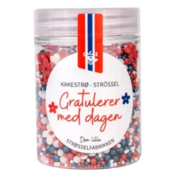 Kakestrø Gratulerer med dagen 90g rød/hvit/blå