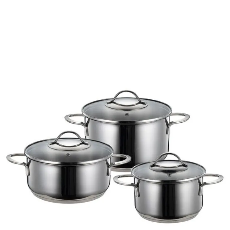 Kitchen Essentials grytesett 3 deler 1,8/2,8/3,5L med lokk blank