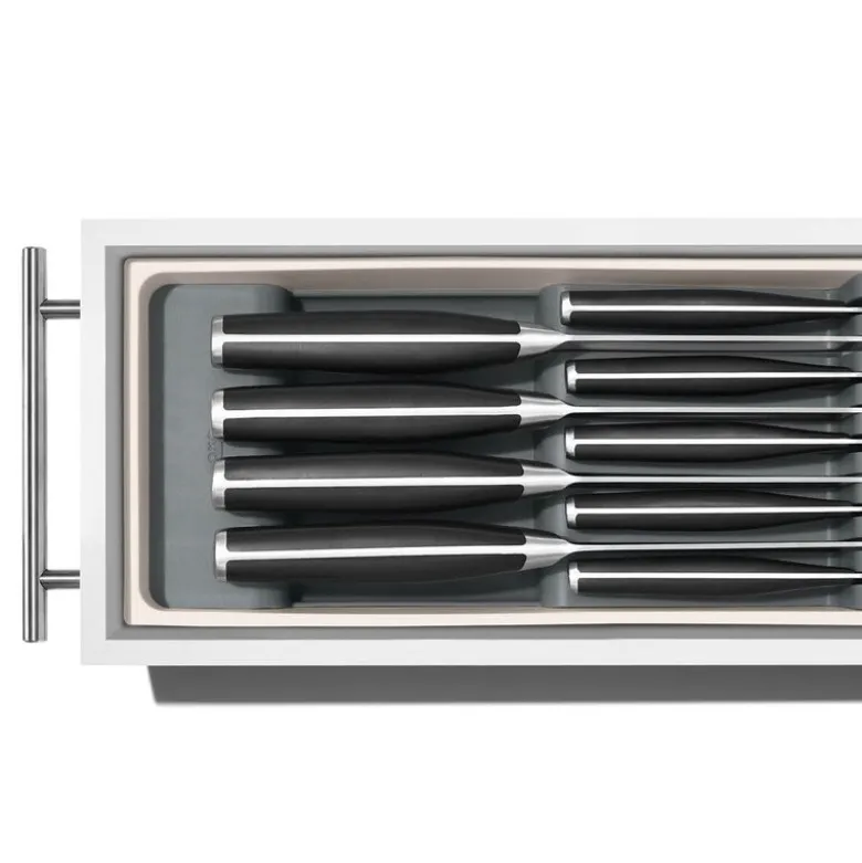 Knivblokk til skuffer 42x14x6 cm hvit/grå