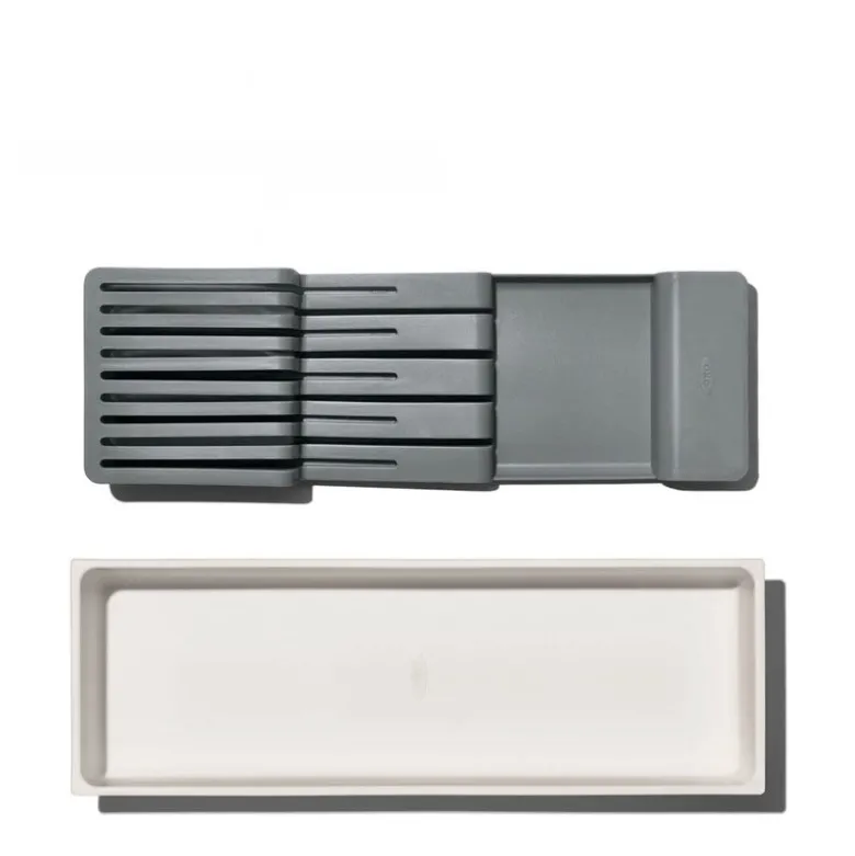 Knivblokk til skuffer 42x14x6 cm hvit/grå