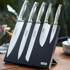 Knivsett m/magnetblokk 6 deler 36 cm stål/svart