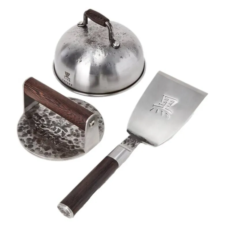 Kuro burgerpresse smashjern sett 3 deler brun/rustfri