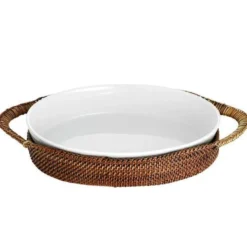 Kurv oval 31x23 cm lys/mørk brun