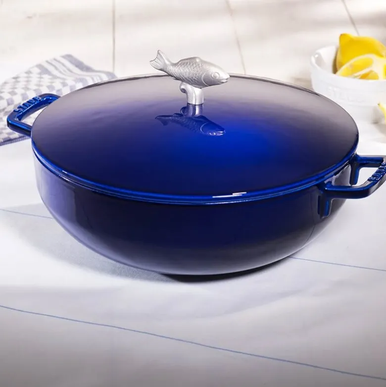 La Cocotte bouillabaisse støpejernsgryte med fiskeknott 28 cm 4,65L blå
