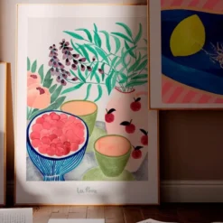 La Poire poster 50x70 cm still life with tea and grapes