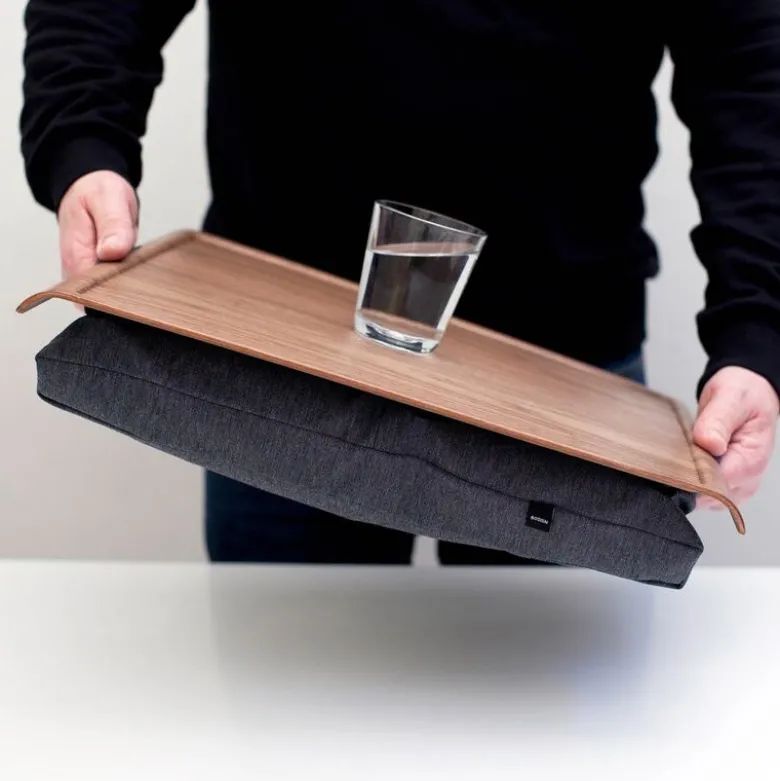 Laptray knebrett anti-slip 46x38 cm valnøtt/grå