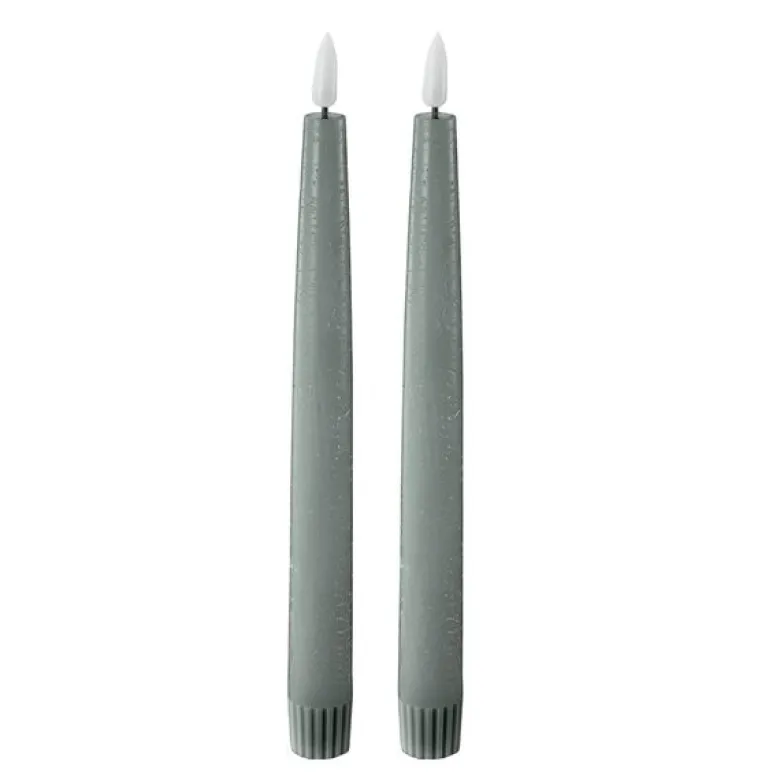 LED kronelys 2,2x22 cm 2 stk sage