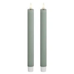 LED kronelys 2,2 x 24 cm 2 stk salvie grønn