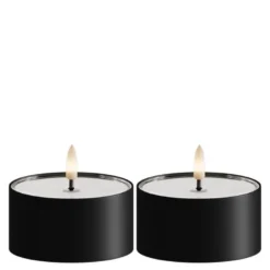 LED metallic telys for inne-og utendørs 8x4,3 cm 2 stk matt svart