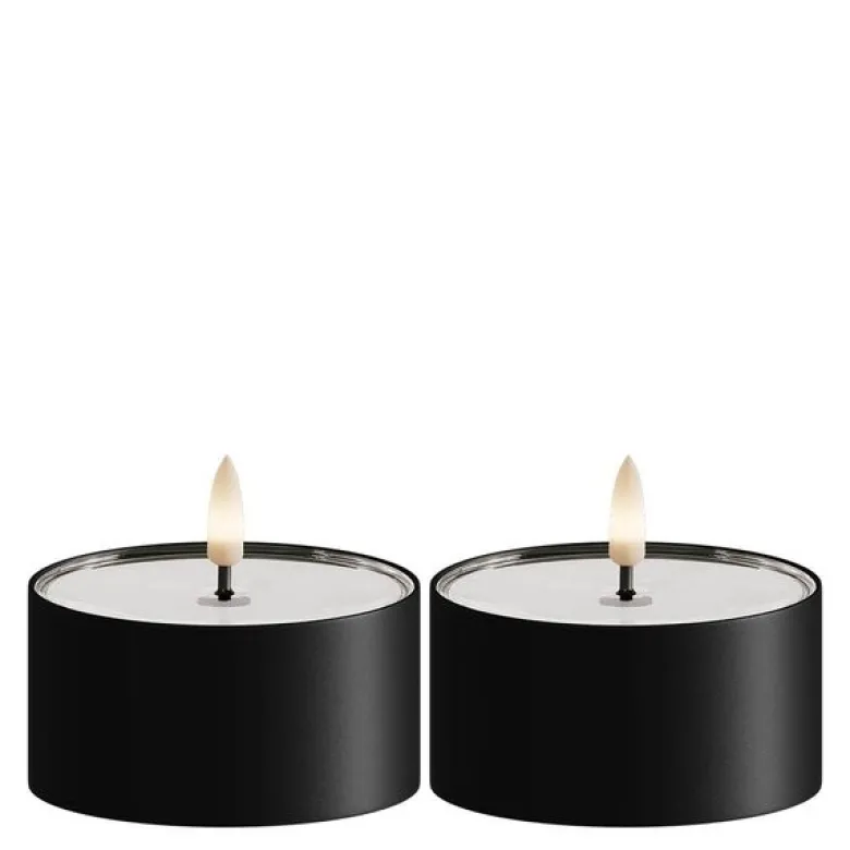 LED metallic telys for inne-og utendørs 8x4,3 cm 2 stk matt svart