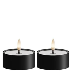 LED metallic telys for inne-og utendørs 6,7x3,1 cm 2 stk matt svart
