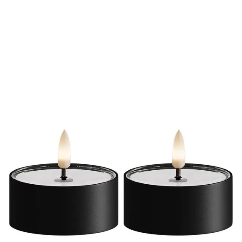 LED metallic telys for inne-og utendørs 6,7x3,1 cm 2 stk matt svart