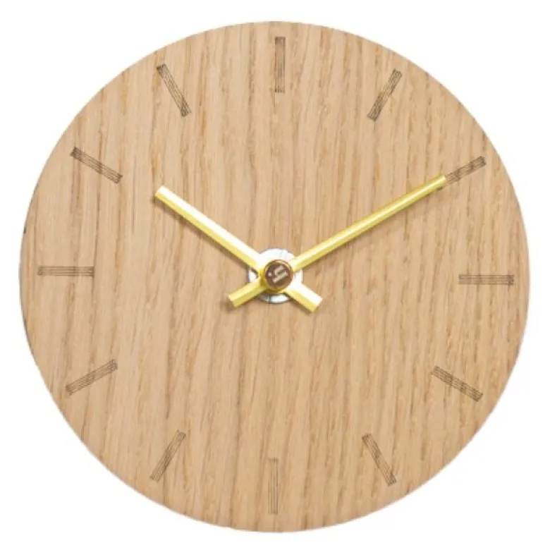 Light Oak klokke 12 cm lys eik m/gull viser