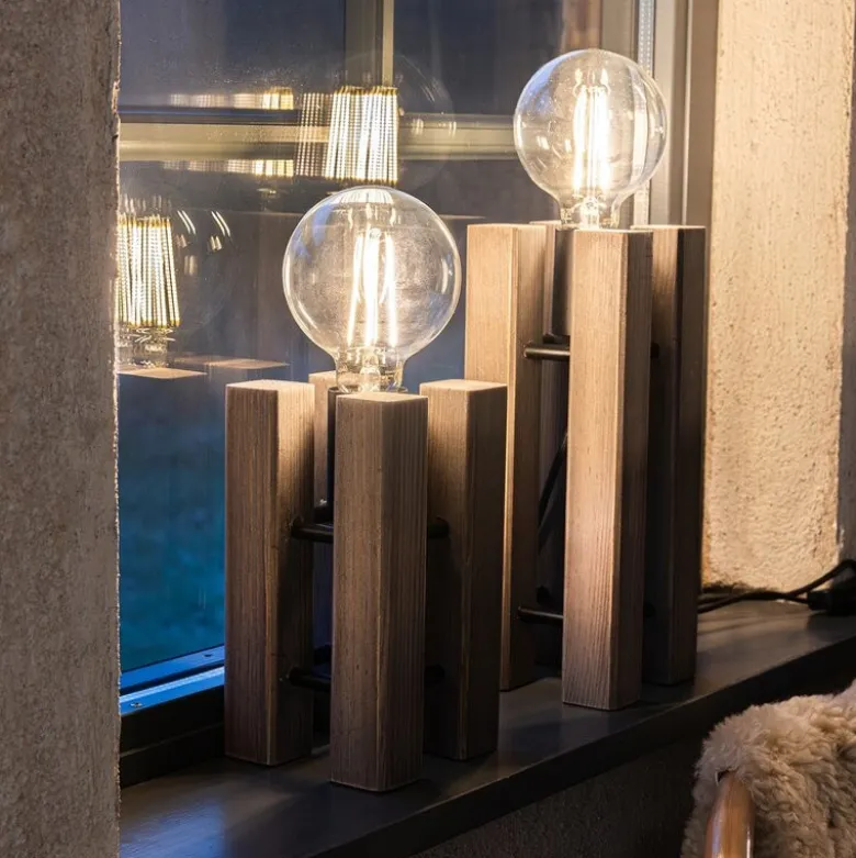 Lodge bordlampe 28 cm brunbeiset