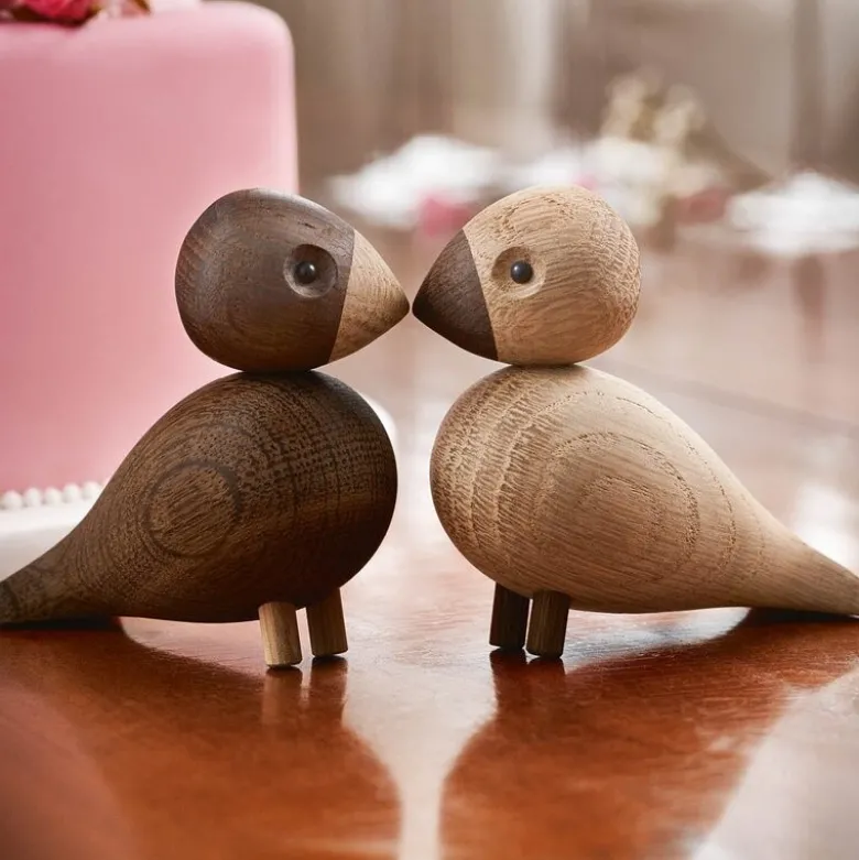 Lovebirds røkt eik/eik 9 cm 2 stk