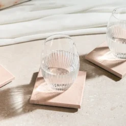 Marmor glassbrikke 10x10 cm 4 stk rosa