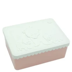 Matboks i plast treroms 7x14x19 cm Bjørn hvit/rosa