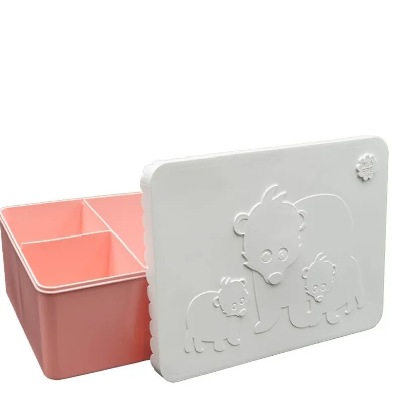 Matboks i plast treroms 7x14x19 cm Bjørn hvit/rosa