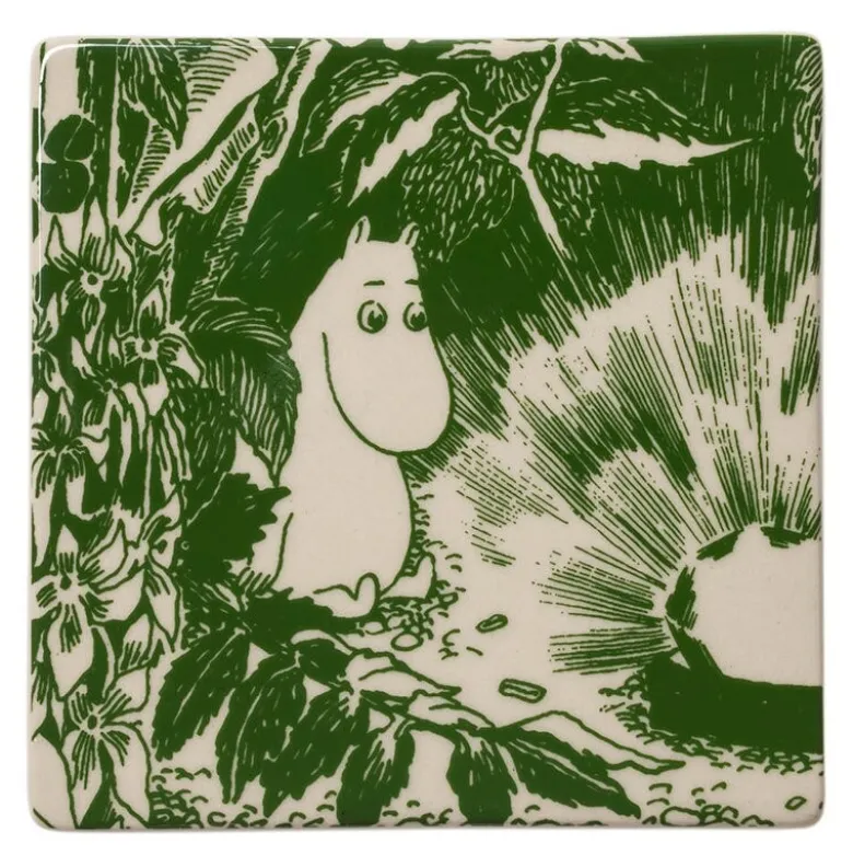 Mummi glassbrikke 10x10 cm 2 stk mystisk skog grønn