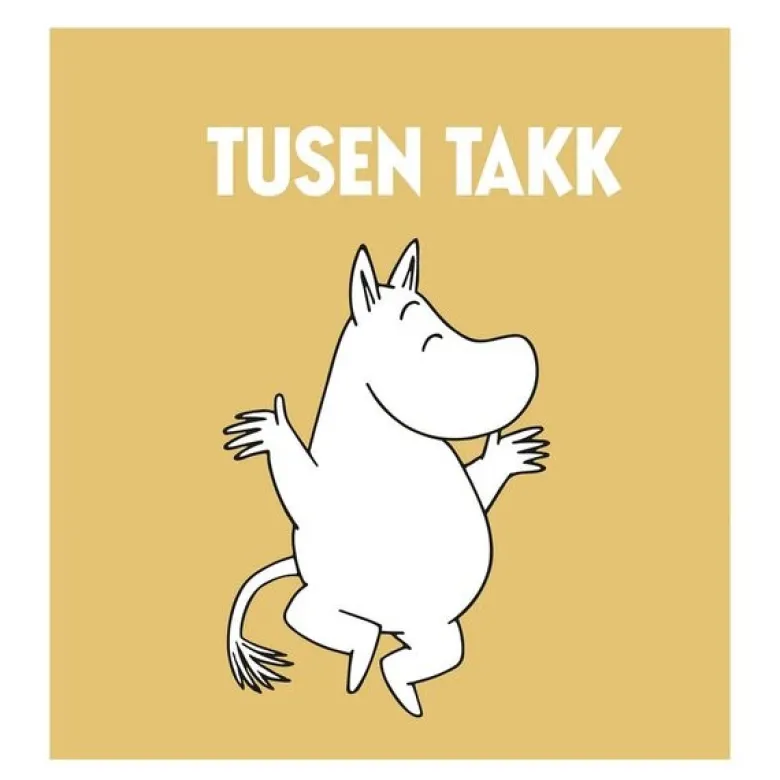 Mummi kort dobbelt 7,5x7,5 cm Tusen takk gul