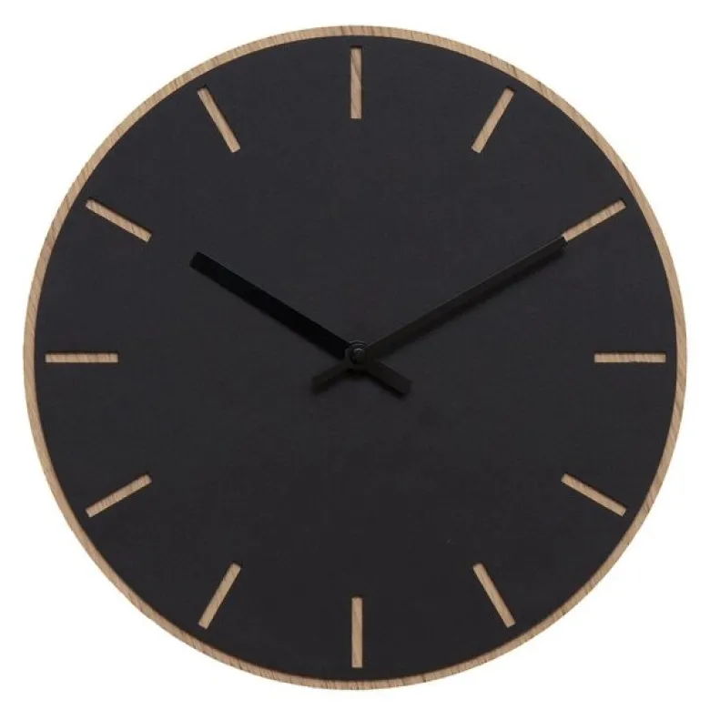 Nero veggklokke 28 cm svart linoleum m/svart viser