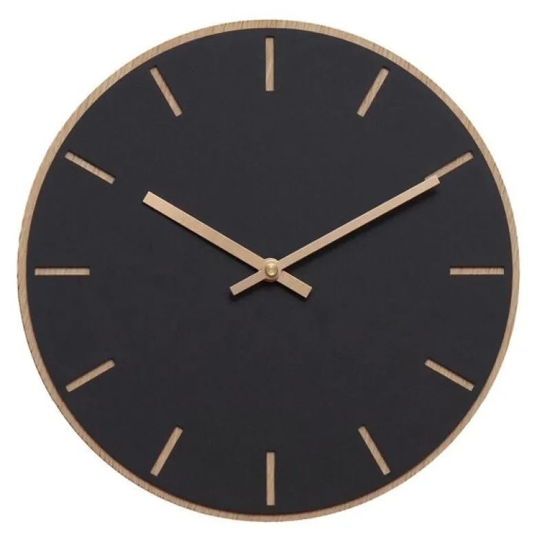 Nero veggklokke 28 cm svart linoleum m/kopper viser