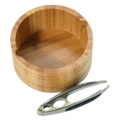 Nøttefat med nøtteknekker 16,6 cm bambus