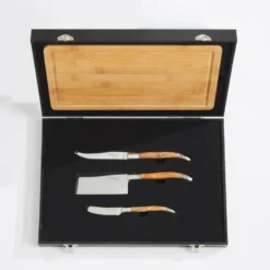 Ostebrett med 3 kniver bambus/oliventre
