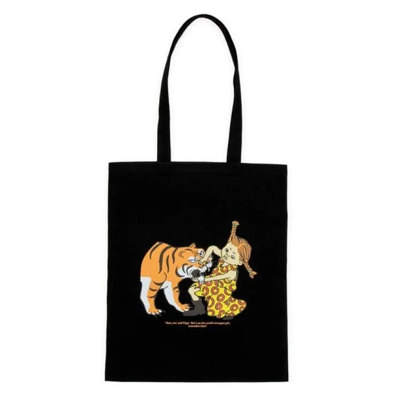 Pippi handlenett 38,5x42 cm Pippi tiger svart